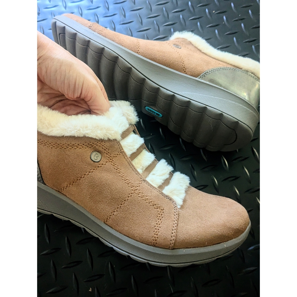 Women's Bzees Tan Suede Ankle Boots with Faux Fur Lining
